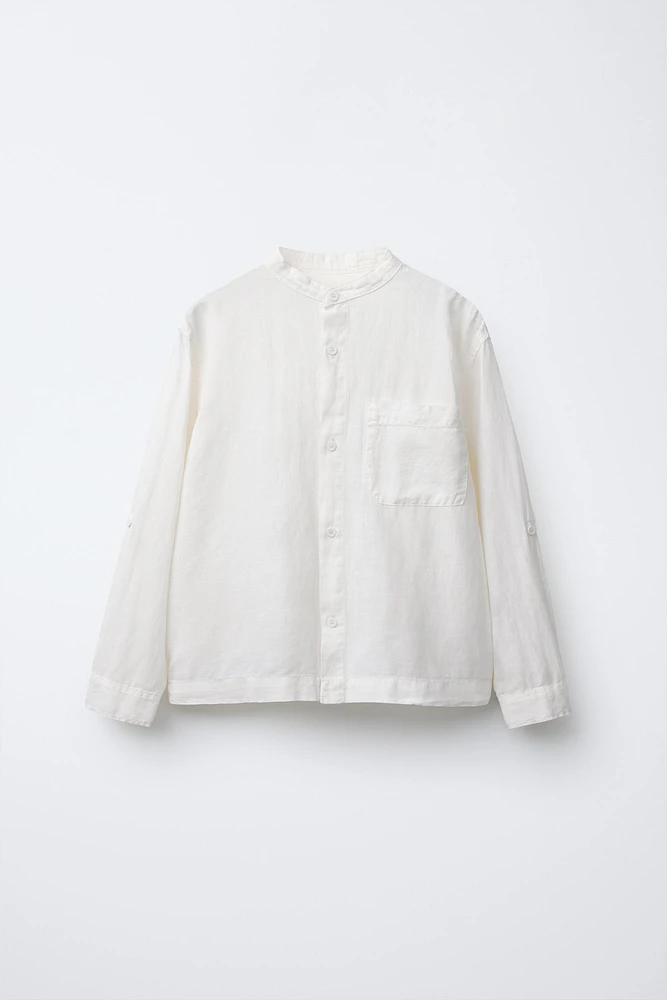 LINEN MANDARIN COLLAR SHIRT