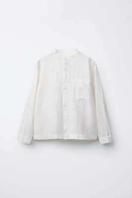 LINEN MANDARIN COLLAR SHIRT