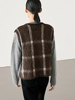Wool blend check knit vest