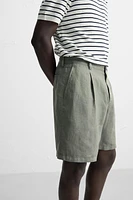 100% LINEN PLEATED SHORTS
