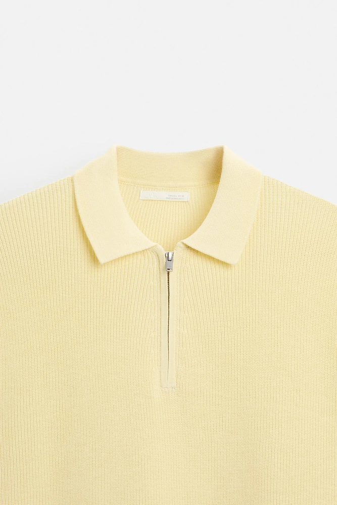POLO EN MAILLE PERLÉE À ZIP