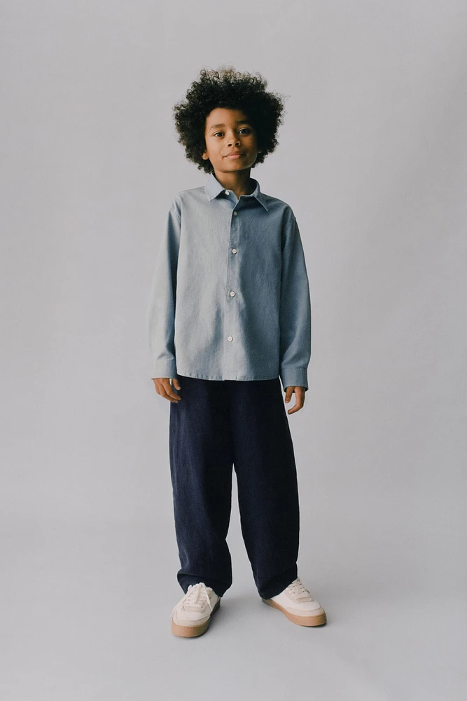 PLAIN WOVEN LINEN BLEND SHIRT