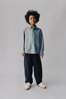 PLAIN WOVEN LINEN BLEND SHIRT
