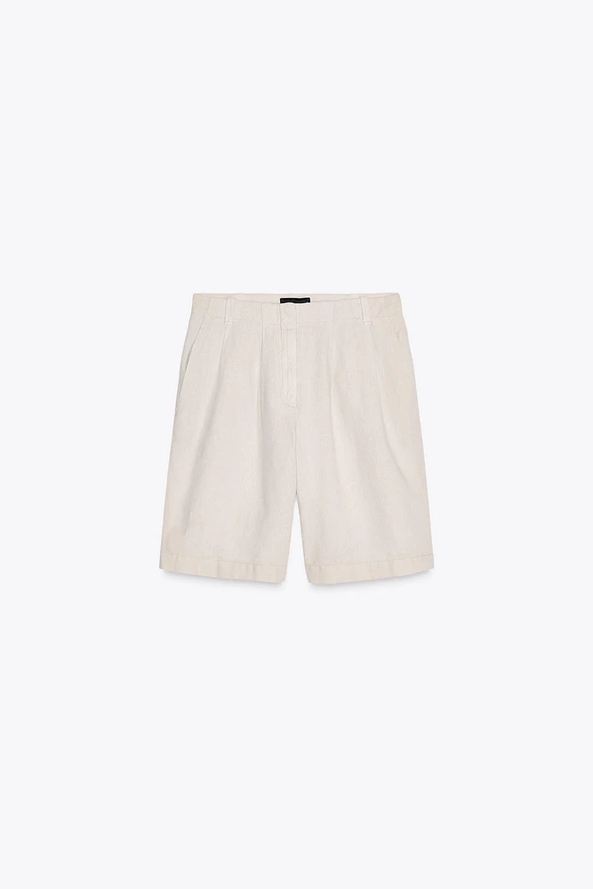 PLEATED LINEN BLEND SHORTS ZW COLLECTION