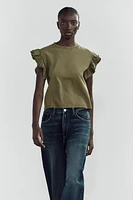 WASHED EFFECT RUFFLE T-SHIRT