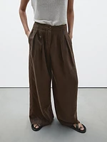 100% linen wide-leg trousers