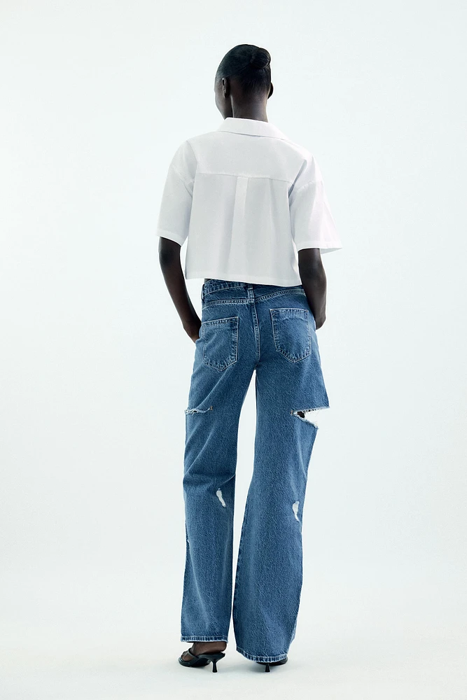 Z1975 MID-RISE STRAIGHT CUT OUTS RIPPED JEANS