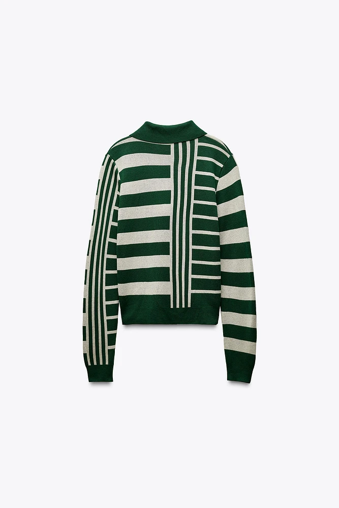 STRIPED KNIT POLO SWEATER