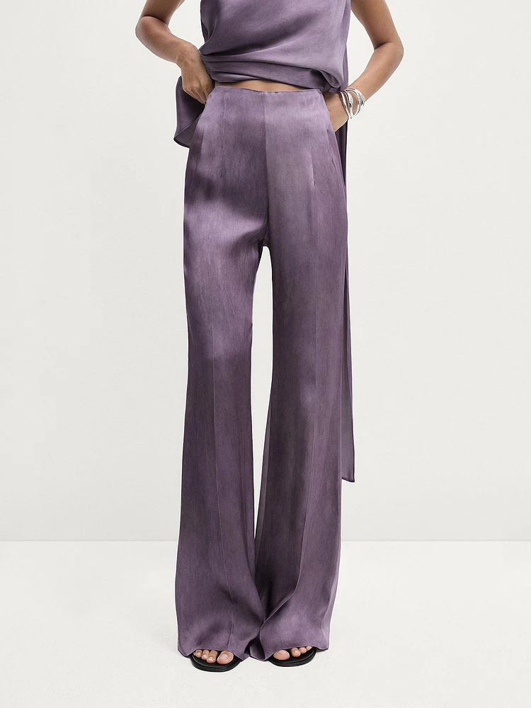 Flowing flared satin trousers