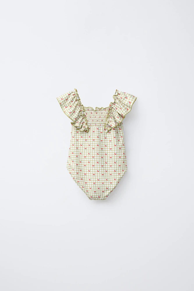 1-6 YEARS/ GINGHAM CHECK CHERRY SWIMSUIT