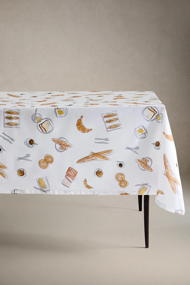 RESIN-COATED BREAKFAST PRINT TABLECLOTH