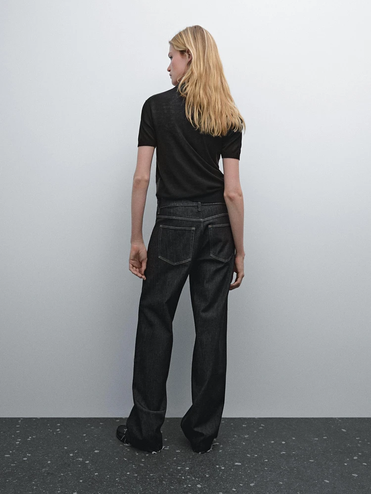 High-waist straight-leg jeans with seam details