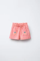 EMBROIDERED PLAID SHORTS