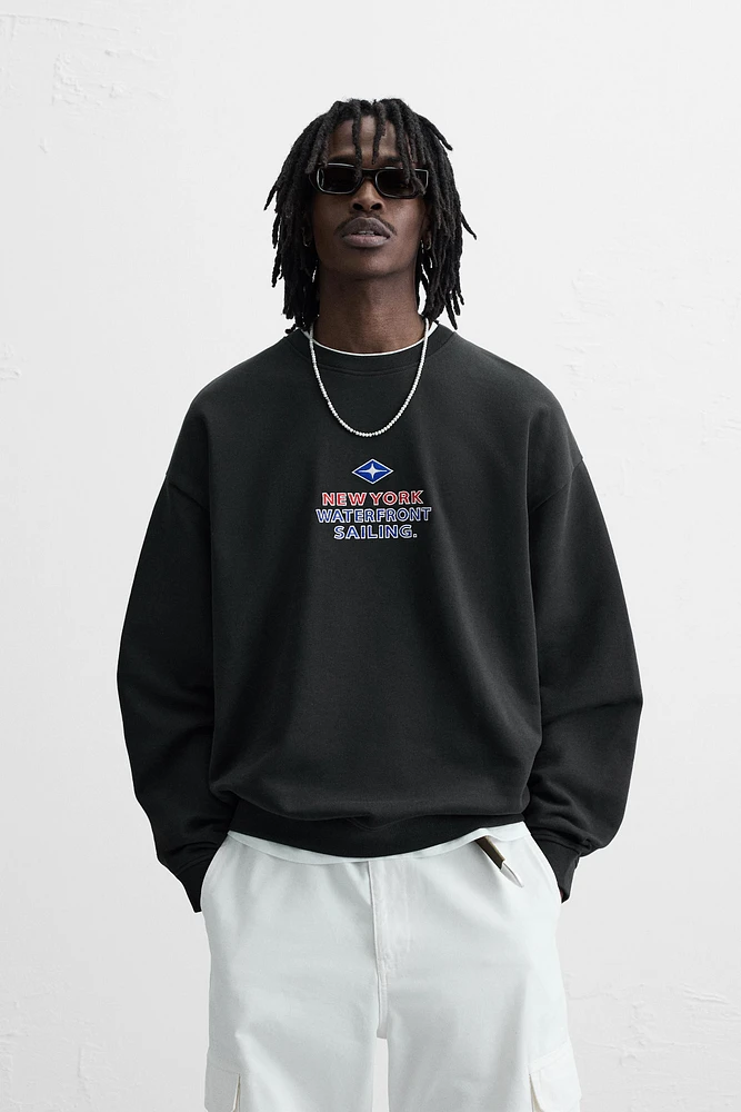 NAUTICAL EMBROIDERED TEXT SWEATSHIRT