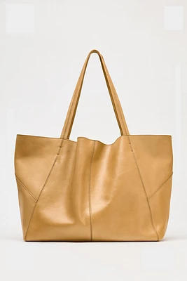 LARGE LEATHER TOPSTITCHED SHOPPER