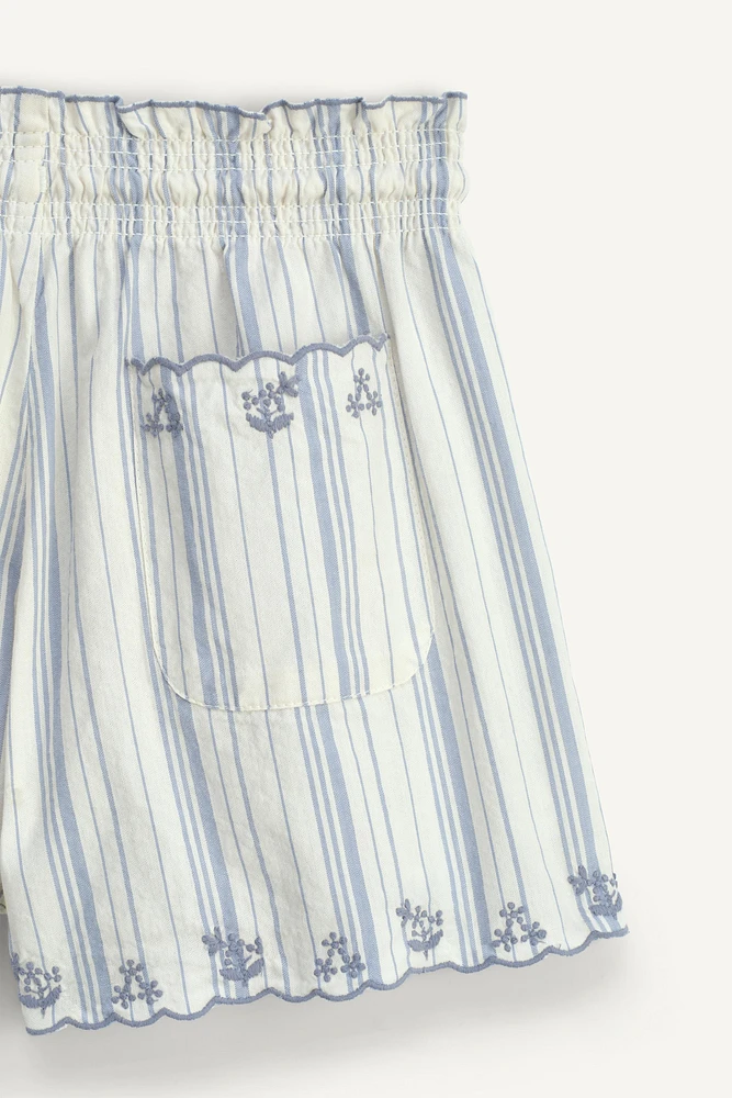 LIMITED EDITION STRIPED EMBROIDERED SHORTS