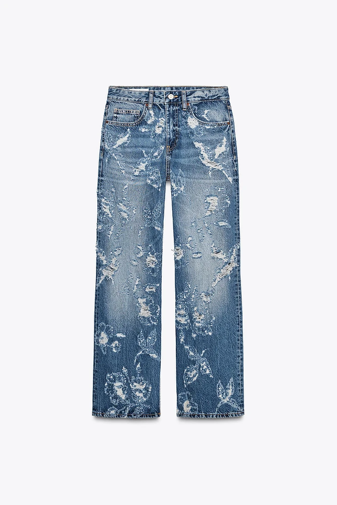 MID-RISE SLOUCHY RIPPED TRF JEANS