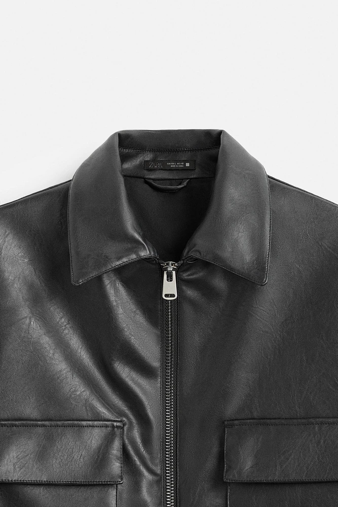 FAUX LEATHER POCKET JACKET