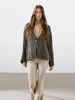 Pantalon flare taille contrastante