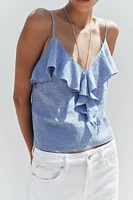 LINEN RUFFLED STRAPPY TOP