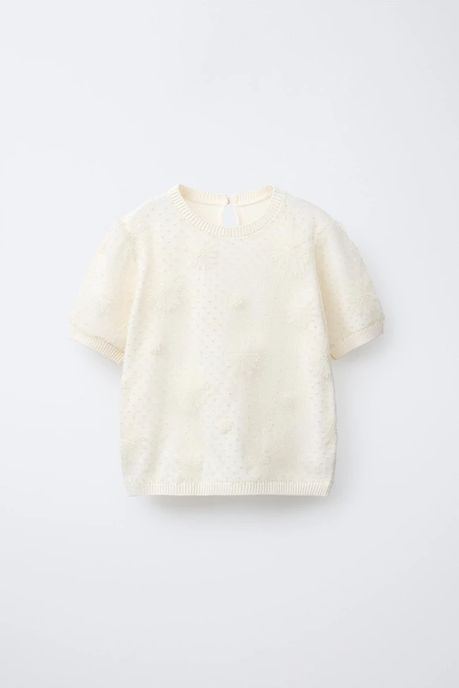 FLORAL TULLE KNIT TOP