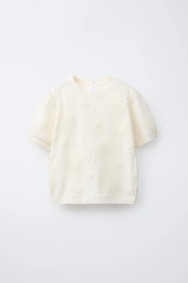 FLORAL TULLE KNIT TOP