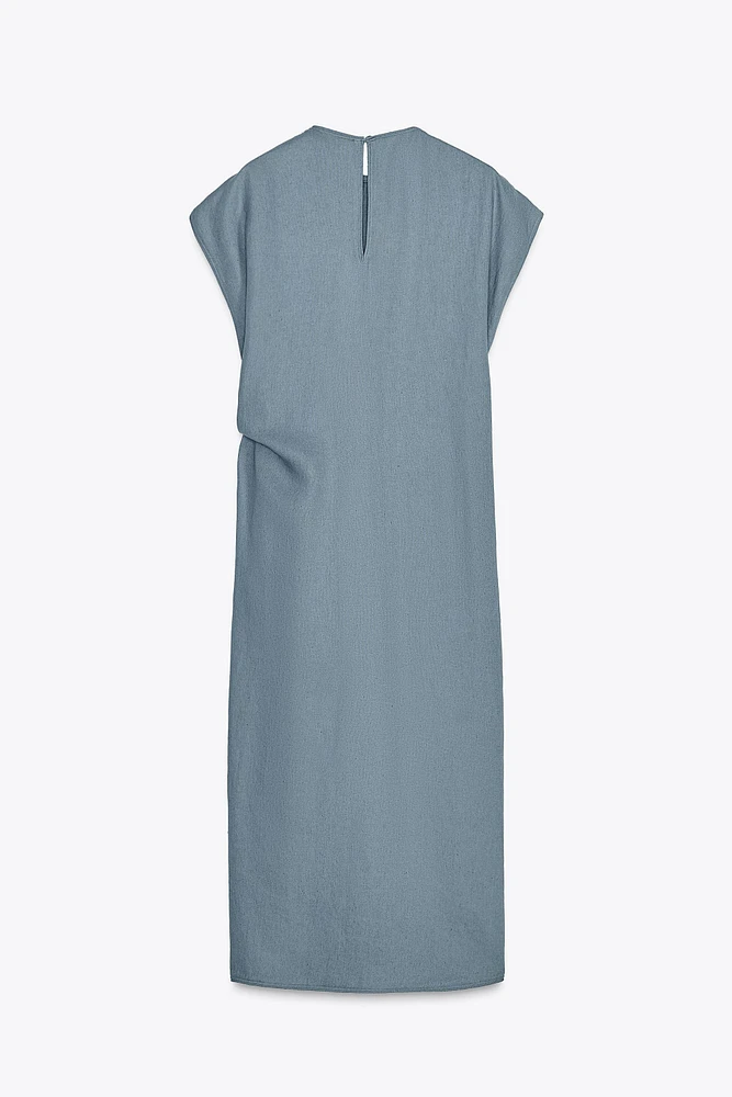 LINEN BLEND DRAPED DRESS ZW COLLECTION