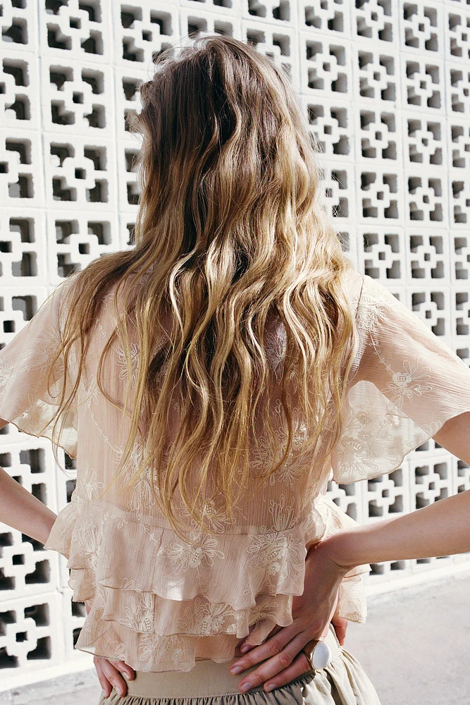 EMBROIDERED RUFFLED TOP