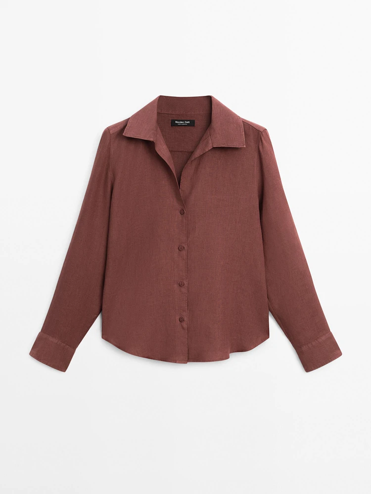 100% linen open collar shirt