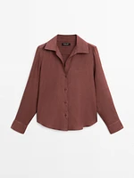 100% linen open collar shirt