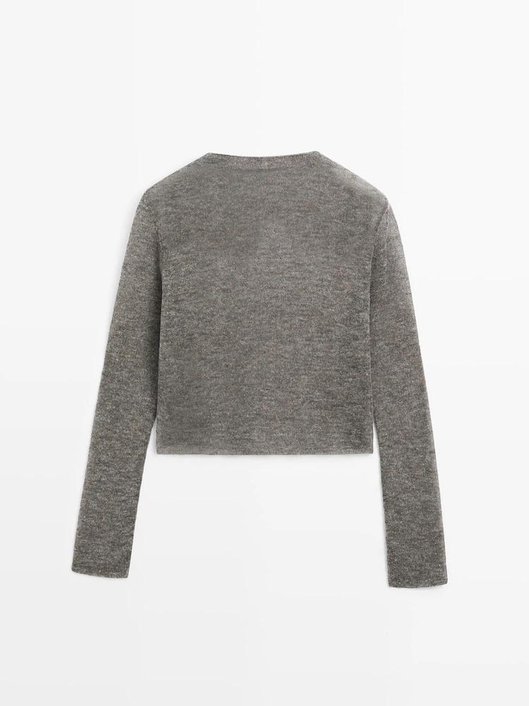 Short wool blend matching cardigan