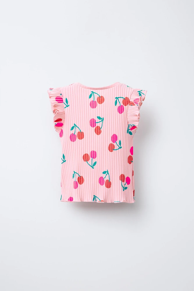 PRINTED RIBBED T-SHIRT