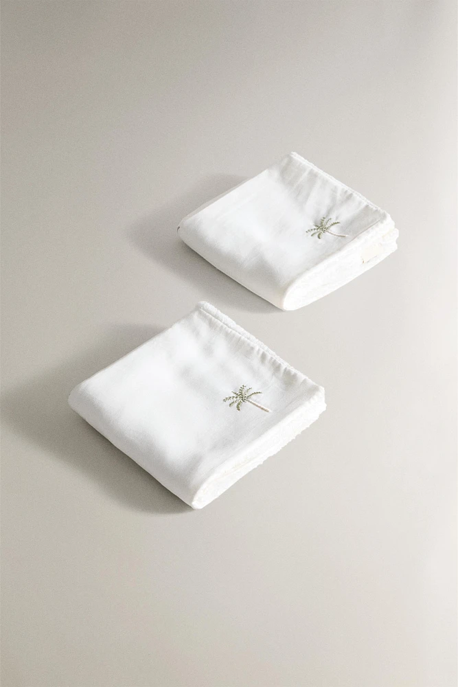 PACK OF EMBROIDERED PALM TREE HAND TOWELS (PACK OF 2)