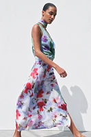 PRINTED SATIN EFFECT MIDI SKIRT