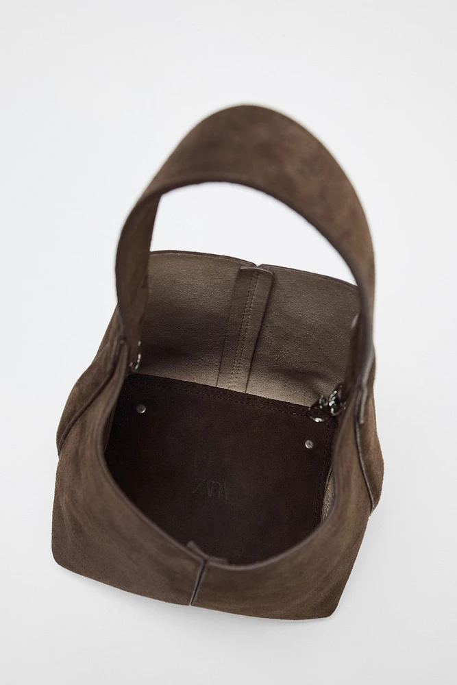SPLIT LEATHER MINI BUCKET BAG