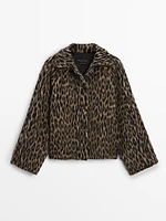Short animal print collared coat