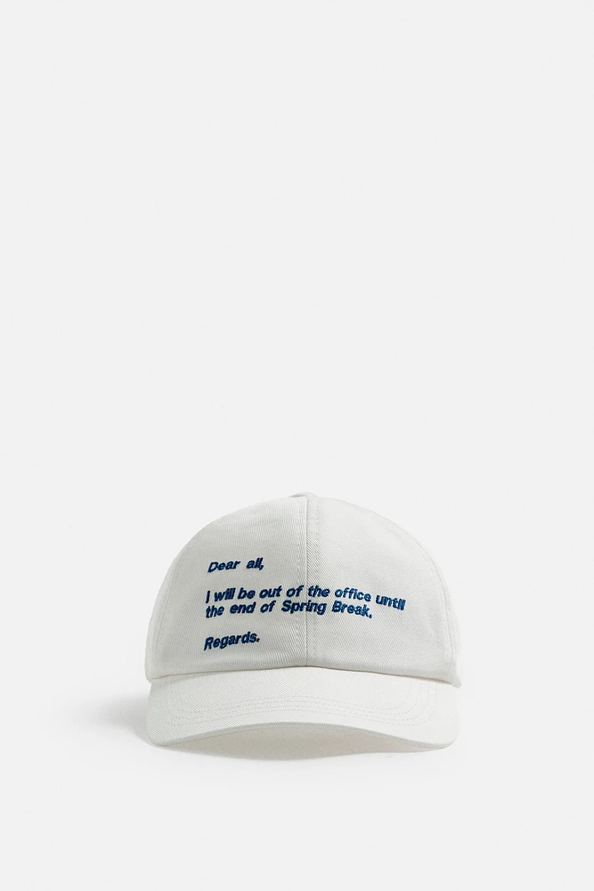 EMBROIDERED TEXT CAP