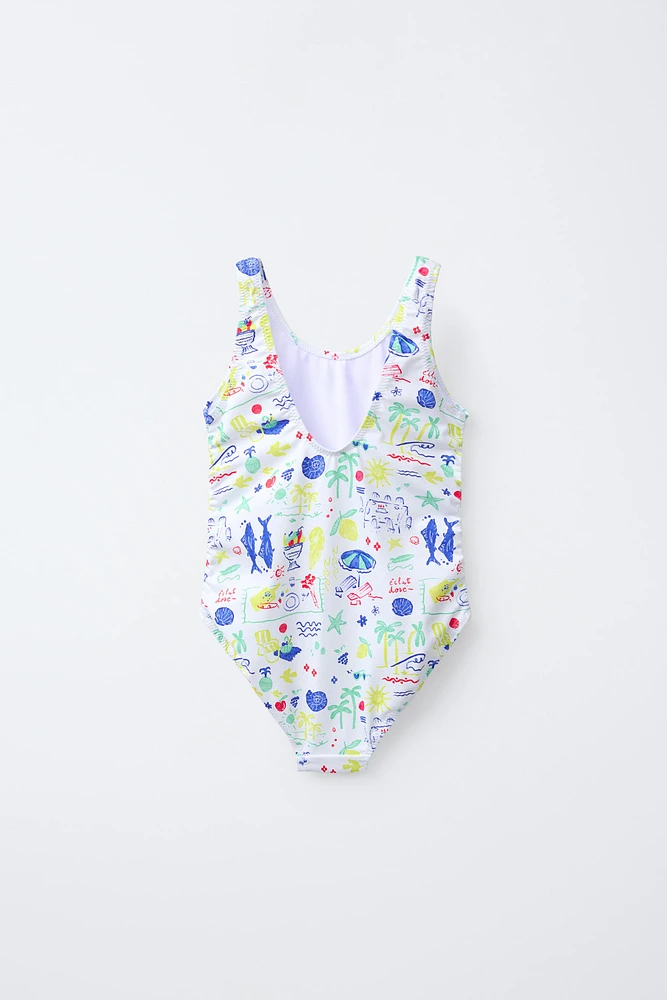 6-14 ANS/ MAILLOT DE BAIN UNE PIÈCE À IMPRIMÉ PLAGE