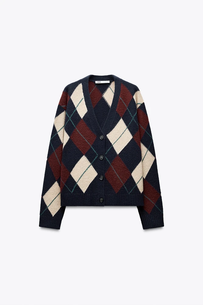 LONG WOOL ARGYLE JACKET