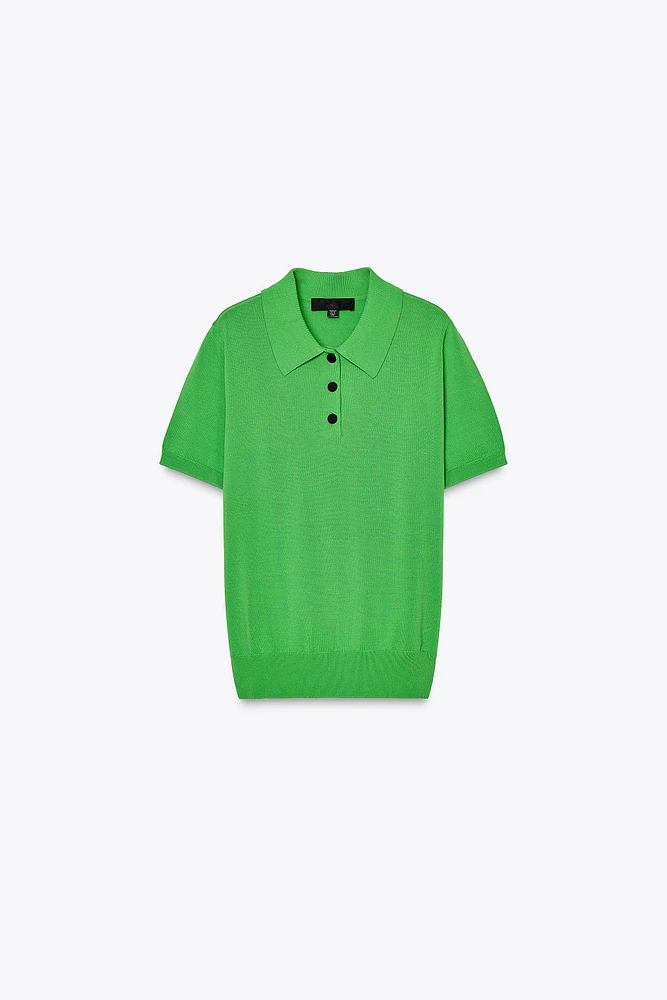 SHORT SLEEVE KNIT POLO TOP