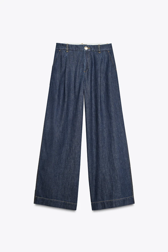 PANTALON WIDE LEG TAILLE HAUTE À PINCES