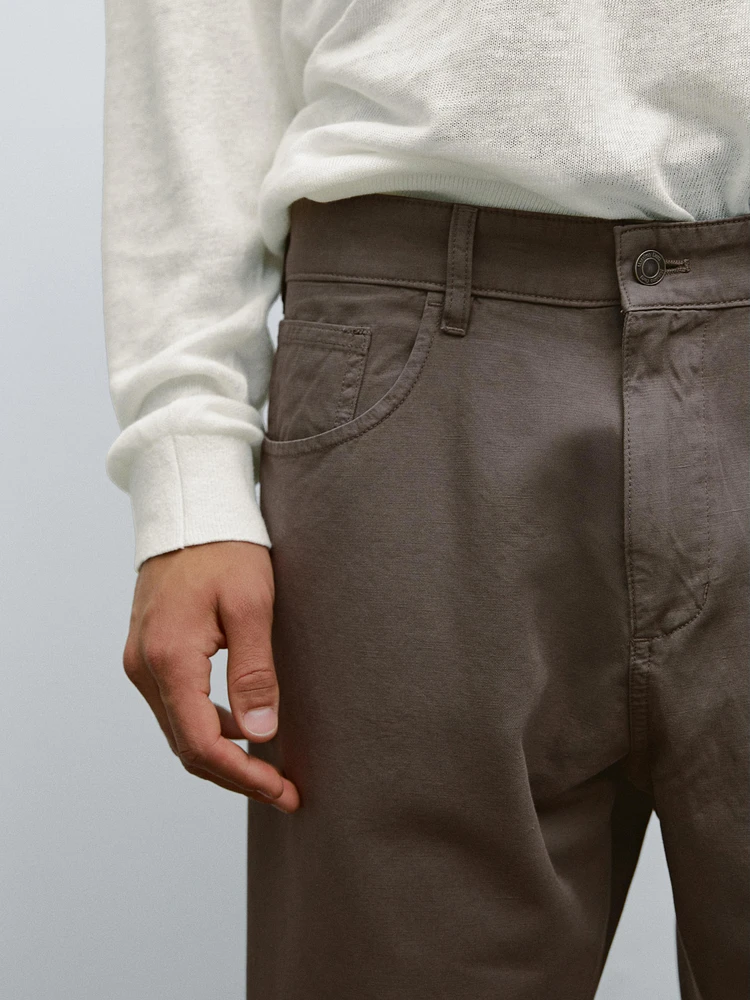 Lightweight relaxed fit denim-effect trousers