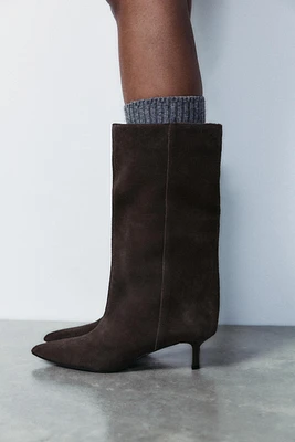 WIDE SHAFT SPLIT LEATHER ANKLE BOOTS