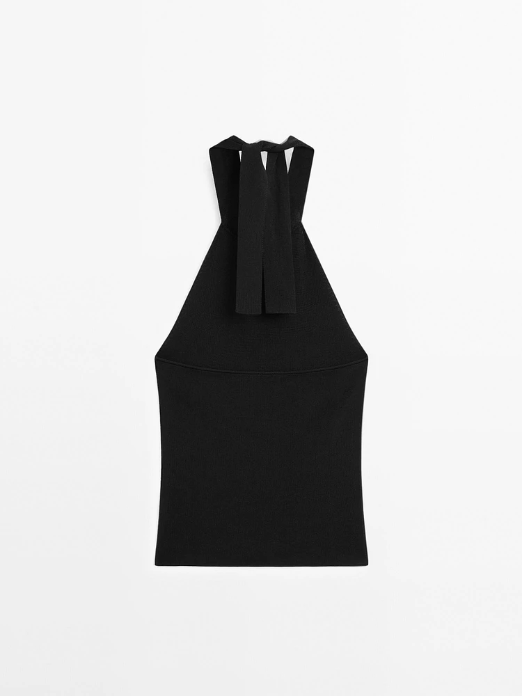 Halter top with tied neck detail