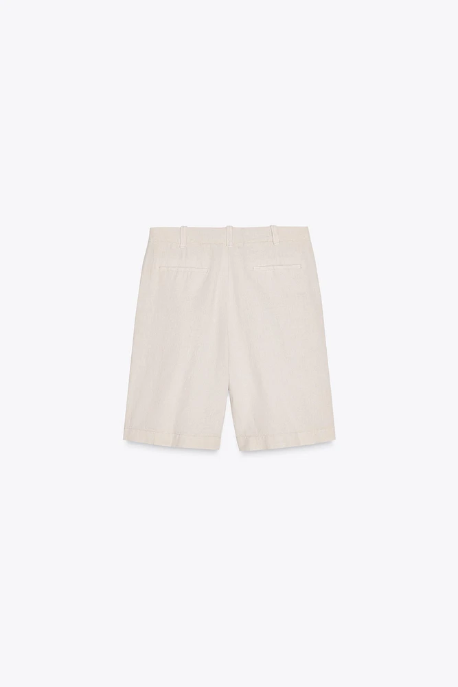 PLEATED LINEN BLEND SHORTS ZW COLLECTION