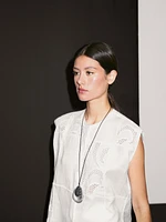 Linen blend crochet detail blouse