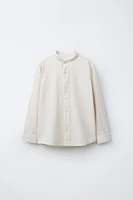 STRIPED LINEN MANDARIN COLLAR SHIRT