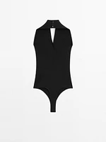 Knit halter bodysuit with V-neck - STUDIO