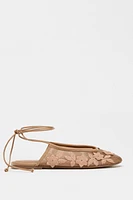 LACED MESH EMBROIDERED BALLET FLATS