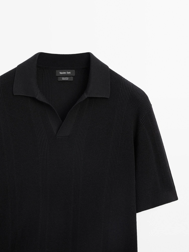 Short sleeve cotton knit polo shirt